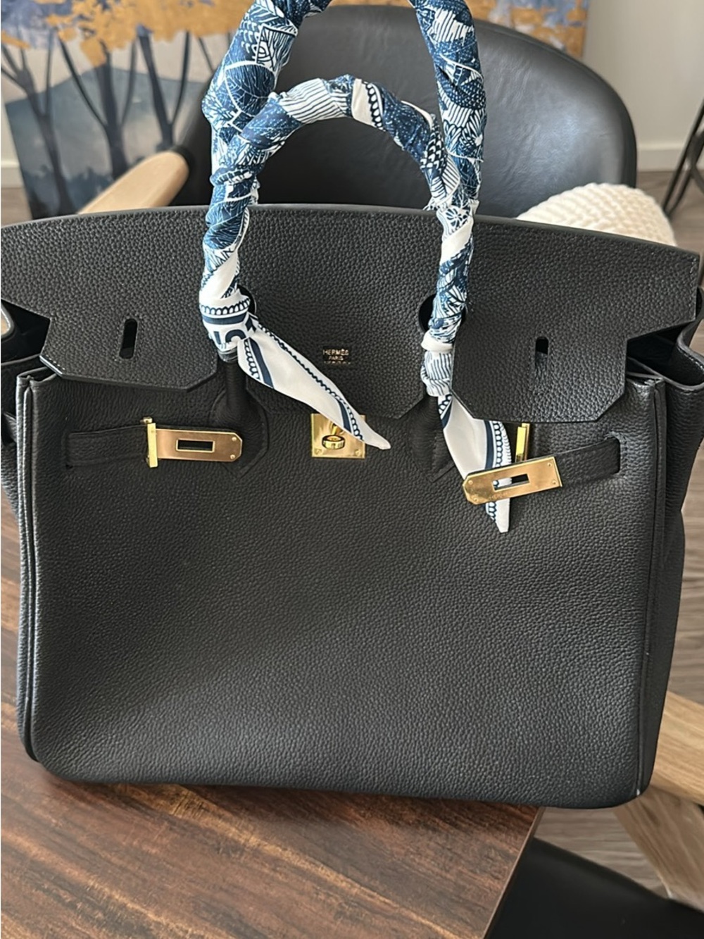 Black Leather Satchel with Gold Hardware